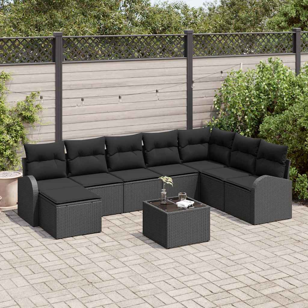 Sofa Set with Cushion with Storage 9 pcs Black Poly Rattan