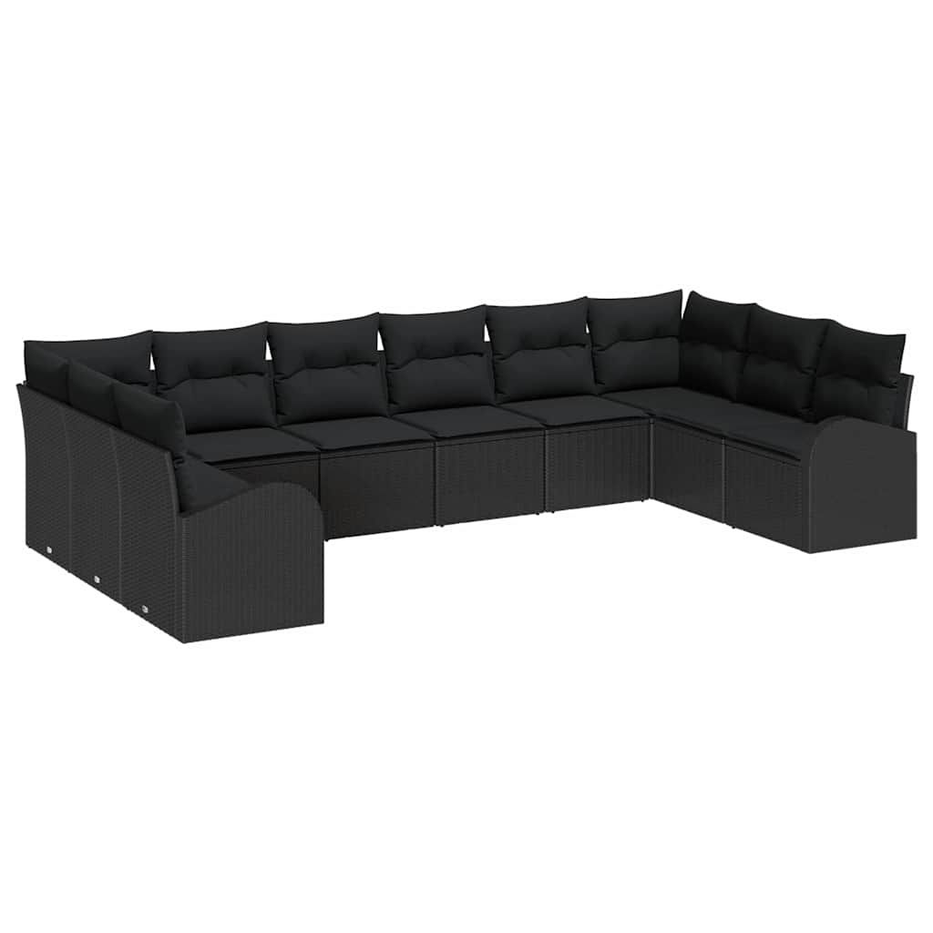Garden Sofa Set with Cushion 10 pcs Black Poly Rattan