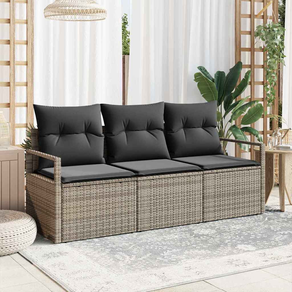 Garden Sofa Set with Cushion 3 pcs Grey Poly Rattan