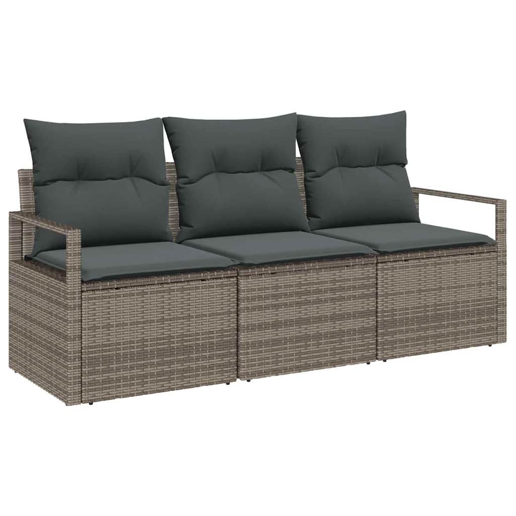 Garden Sofa Set with Cushion 3 pcs Grey Poly Rattan