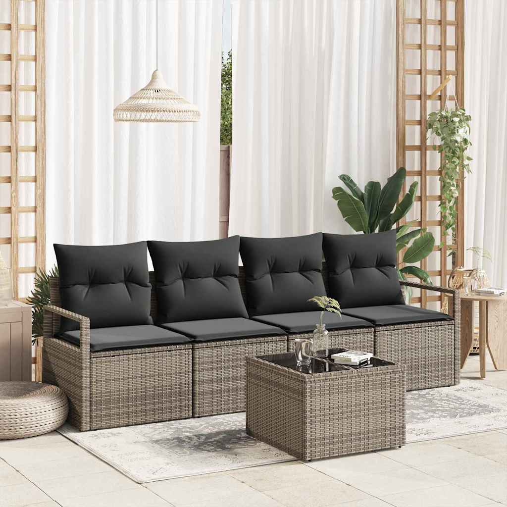 Sofa Set with Cushion with Storage 5 pcs Grey Poly Rattan
