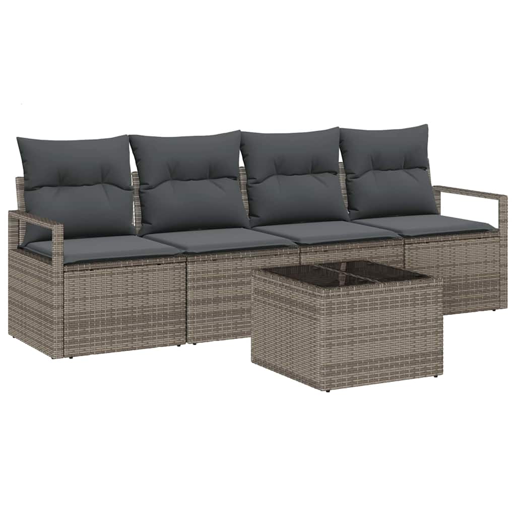 Sofa Set with Cushion with Storage 5 pcs Grey Poly Rattan