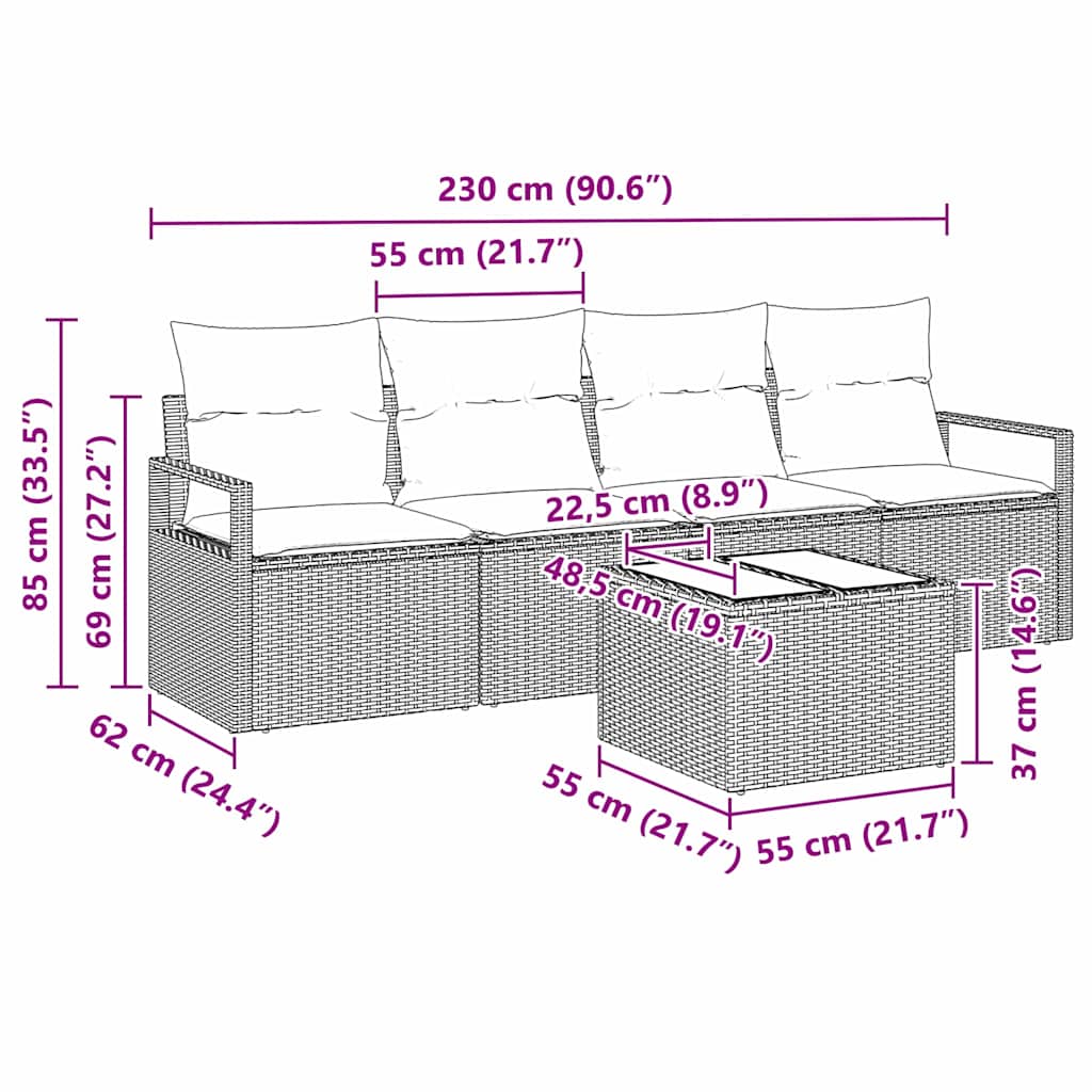 Sofa Set with Cushion with Storage 5 pcs Grey Poly Rattan