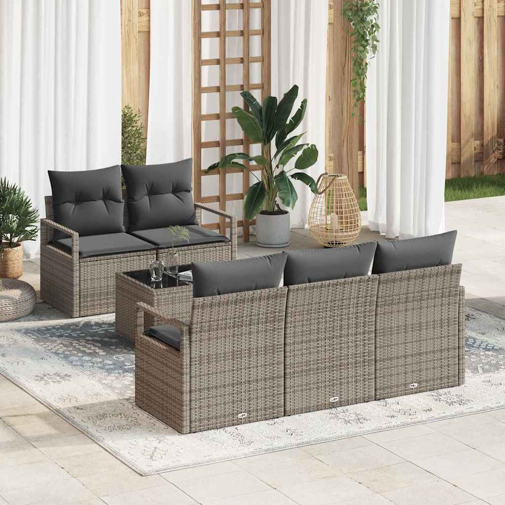 Garden Sofa Set with Cushion 6 pcs Grey Poly Rattan