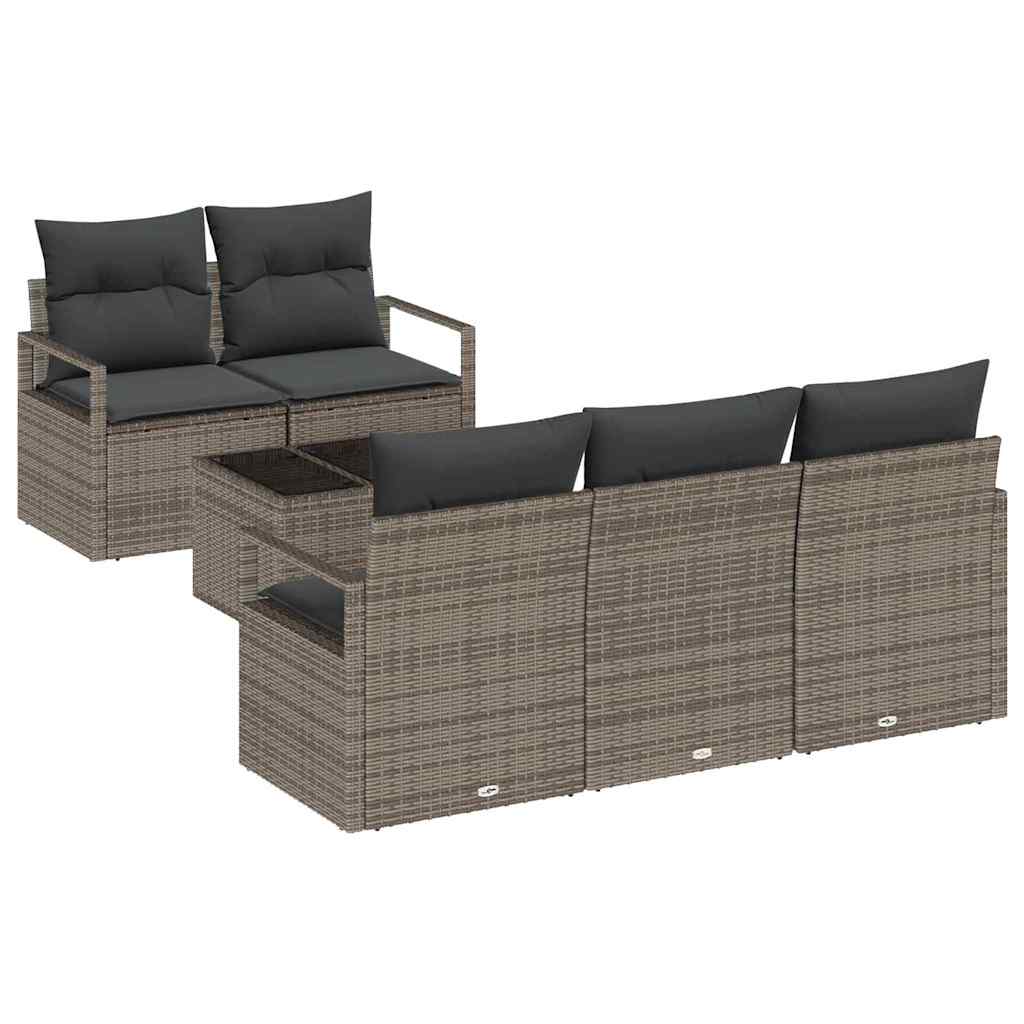 Garden Sofa Set with Cushion 6 pcs Grey Poly Rattan