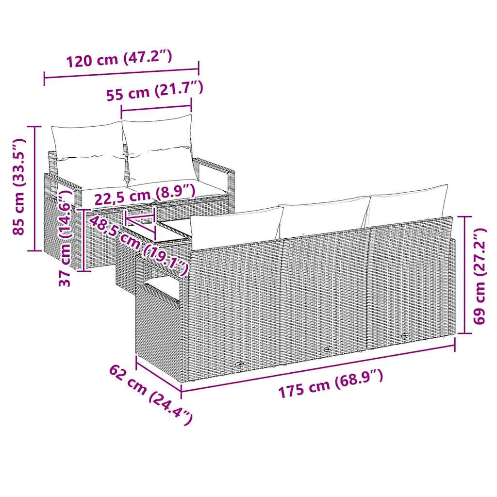 Sofa Set with Cushion with Storage 6 pcs Grey Poly Rattan
