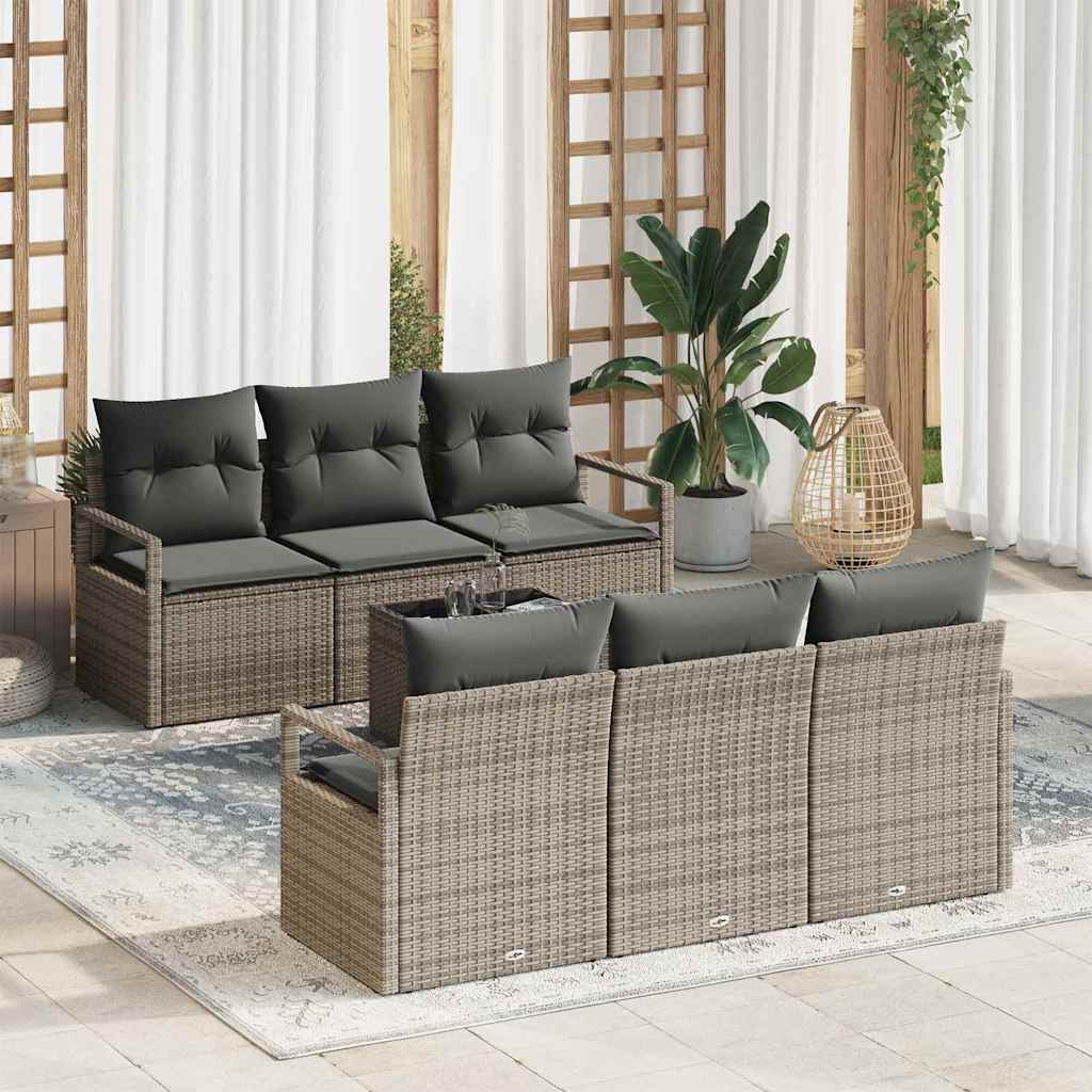 Garden Sofa Set with Cushion 7 pcs Grey Poly Rattan