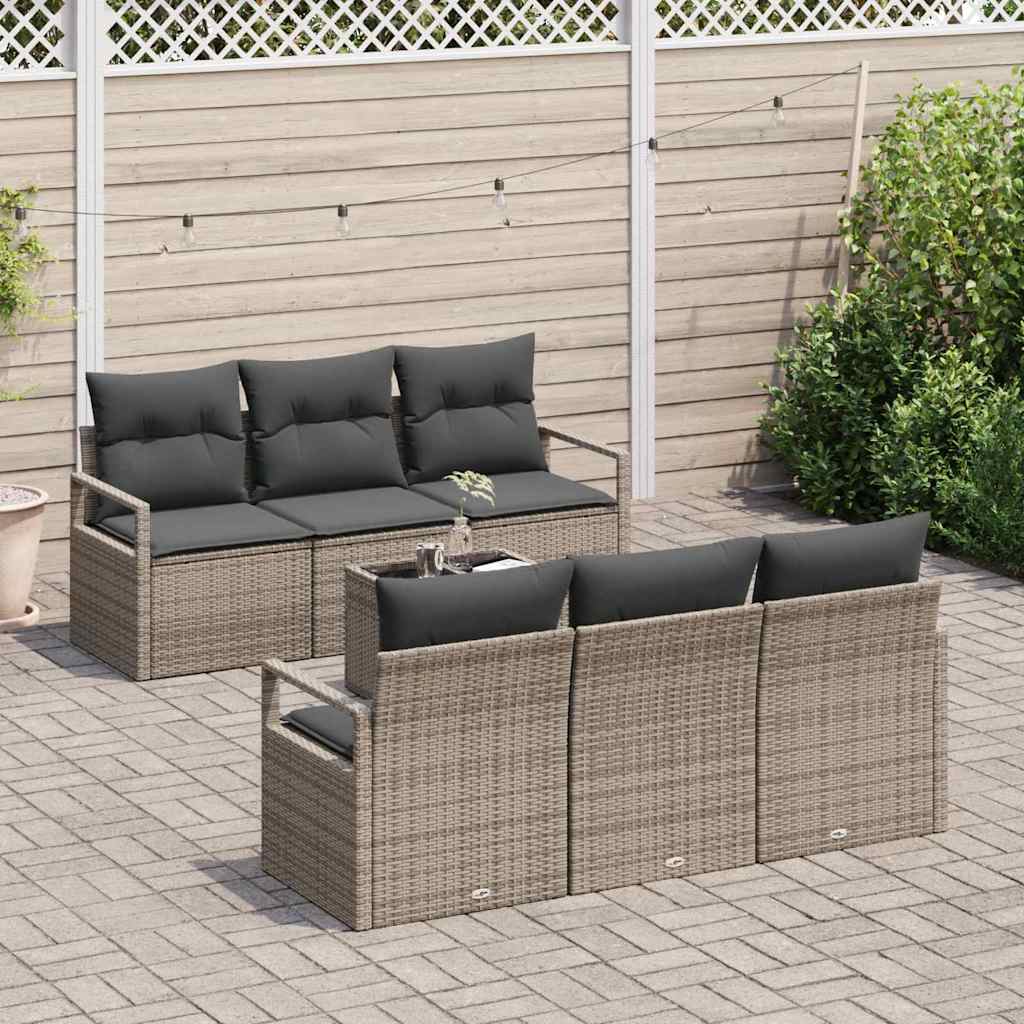Garden Sofa Set with Cushion 7 pcs Grey Poly Rattan