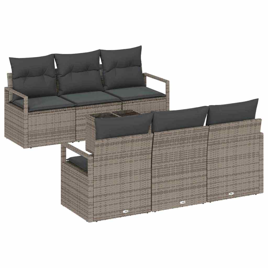 Garden Sofa Set with Cushion 7 pcs Grey Poly Rattan