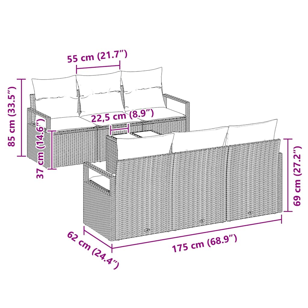 Garden Sofa Set with Cushion 7 pcs Grey Poly Rattan