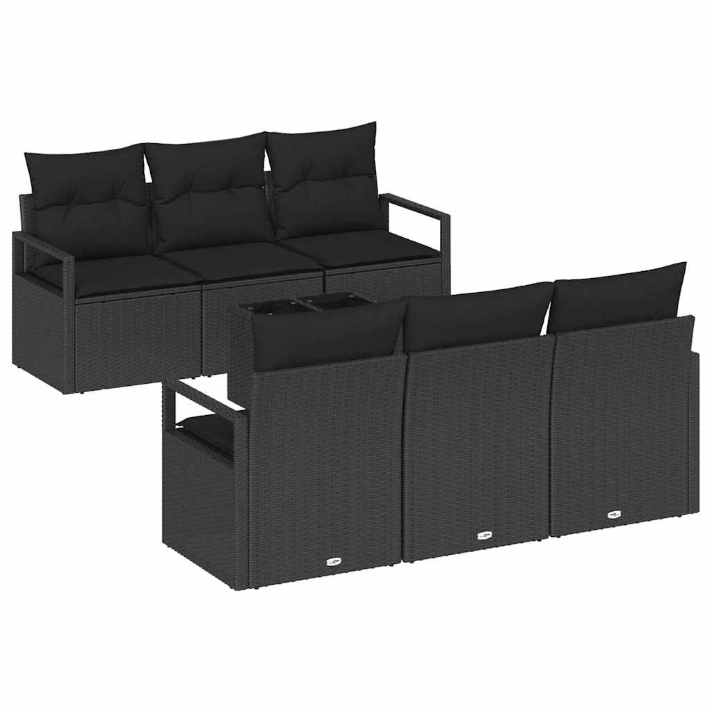 Garden Sofa Set with Cushion 7 pcs Black Poly Rattan