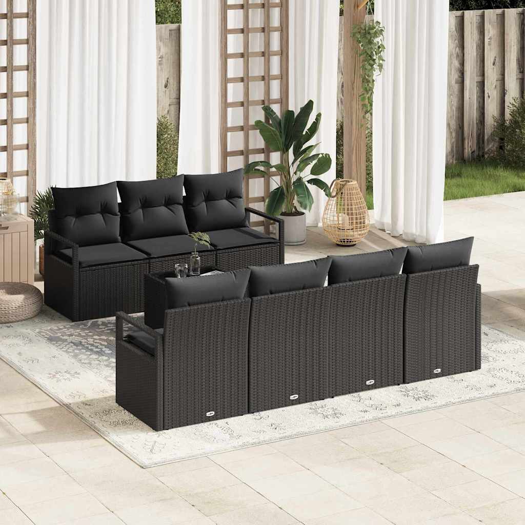 Garden Sofa Set Manual 8 pcs Black Poly Rattan, Steel and Glass