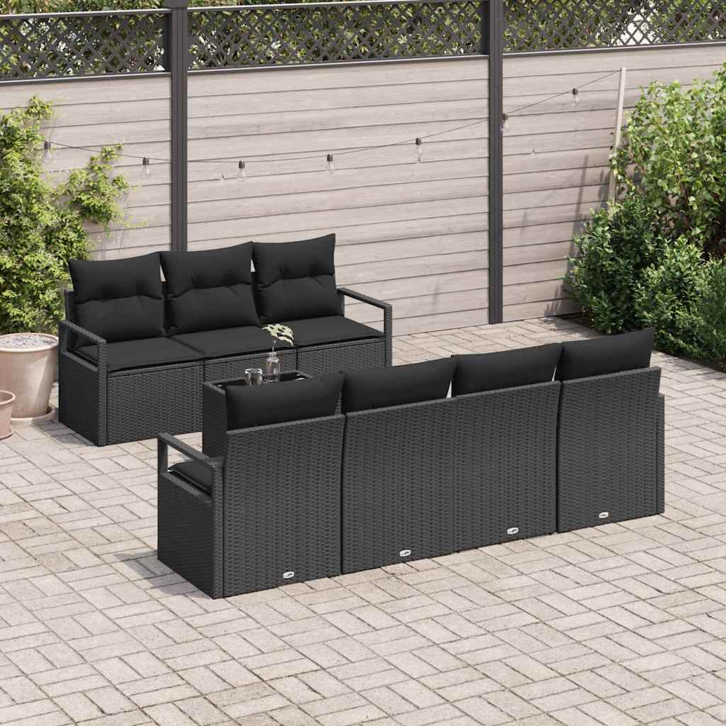 Garden Sofa Set Manual 8 pcs Black Poly Rattan, Steel and Glass