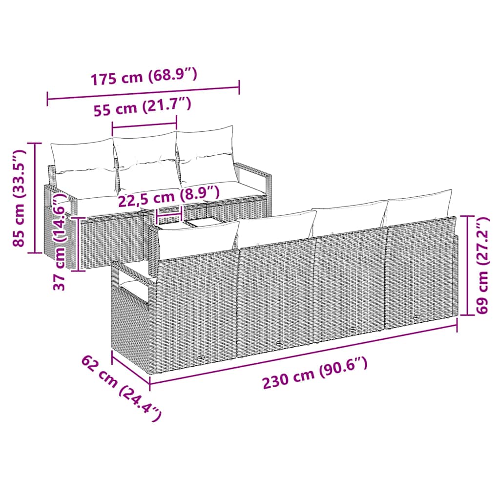 Garden Sofa Set Manual 8 pcs Black Poly Rattan, Steel and Glass