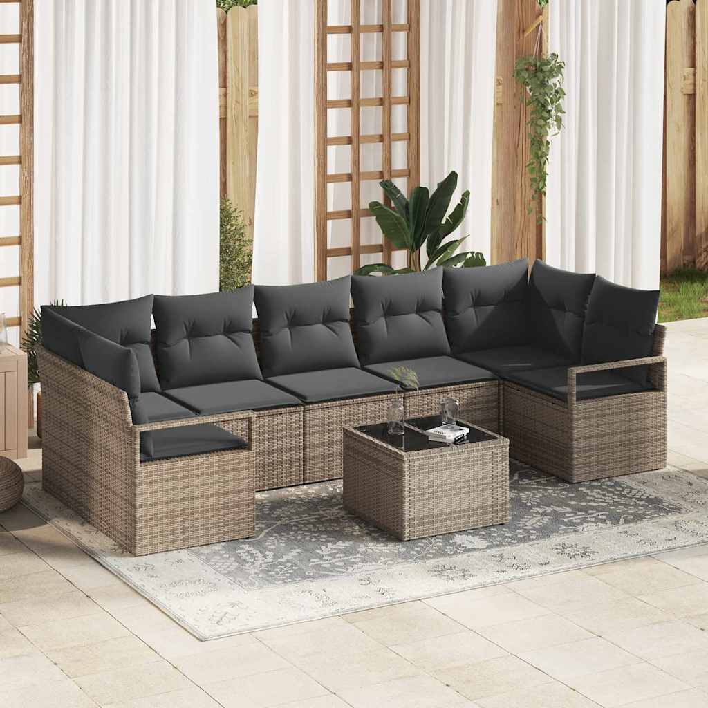 Garden Sofa Set Manual 8 pcs Grey Poly Rattan, Steel and Glass