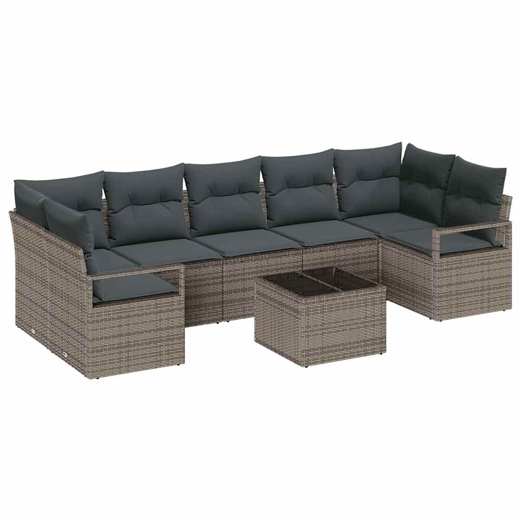 Garden Sofa Set Manual 8 pcs Grey Poly Rattan, Steel and Glass