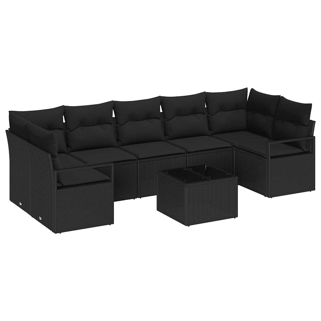 Garden Sofa Set Manual 8 pcs Black Poly Rattan, Steel and Glass