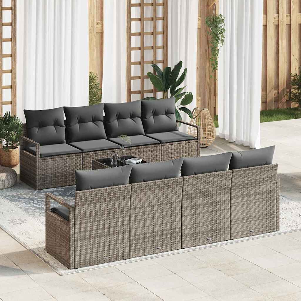 Garden Sofa Set with Cushion 9 pcs Grey Poly Rattan