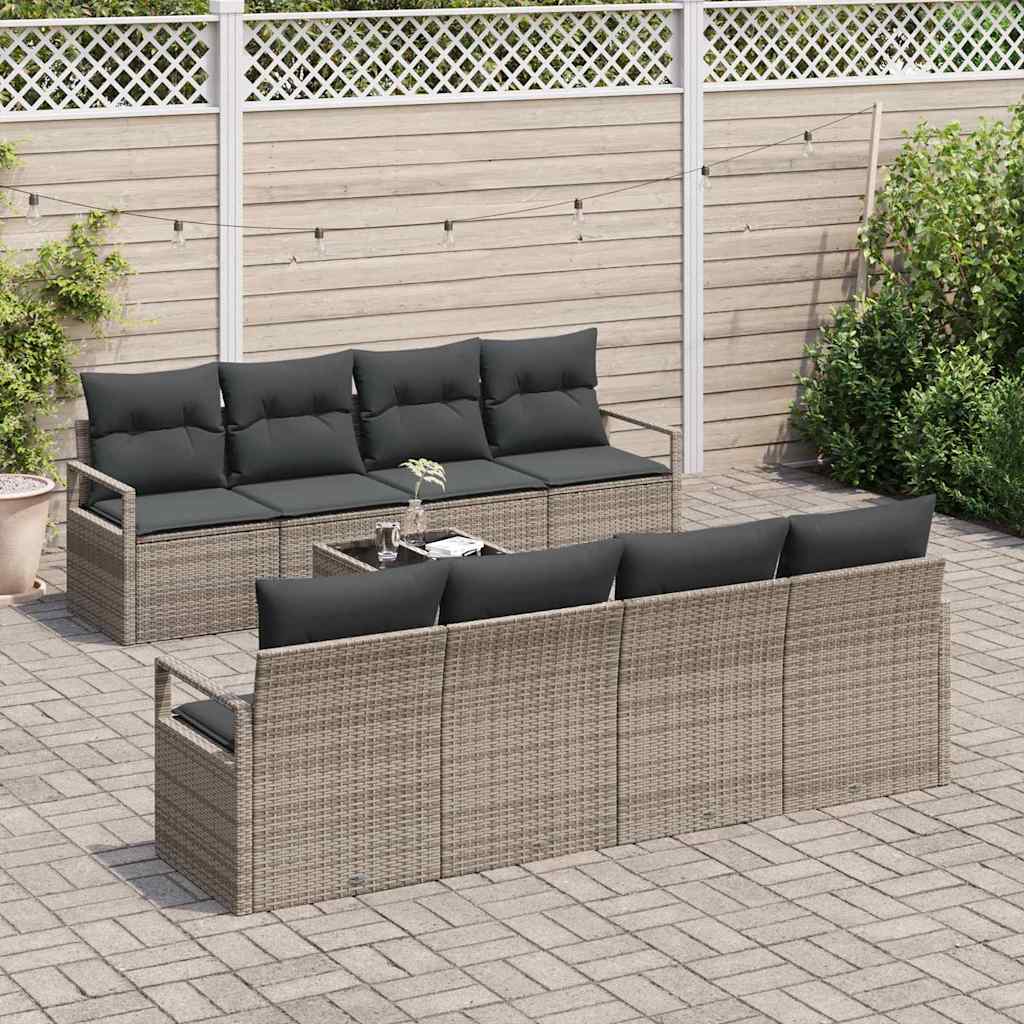 Garden Sofa Set with Cushion 9 pcs Grey Poly Rattan