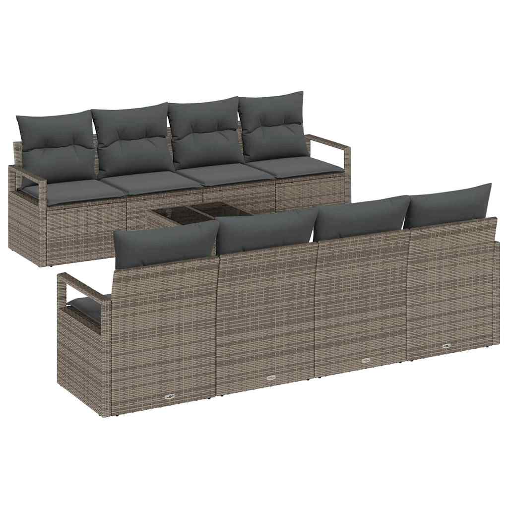 Garden Sofa Set with Cushion 9 pcs Grey Poly Rattan