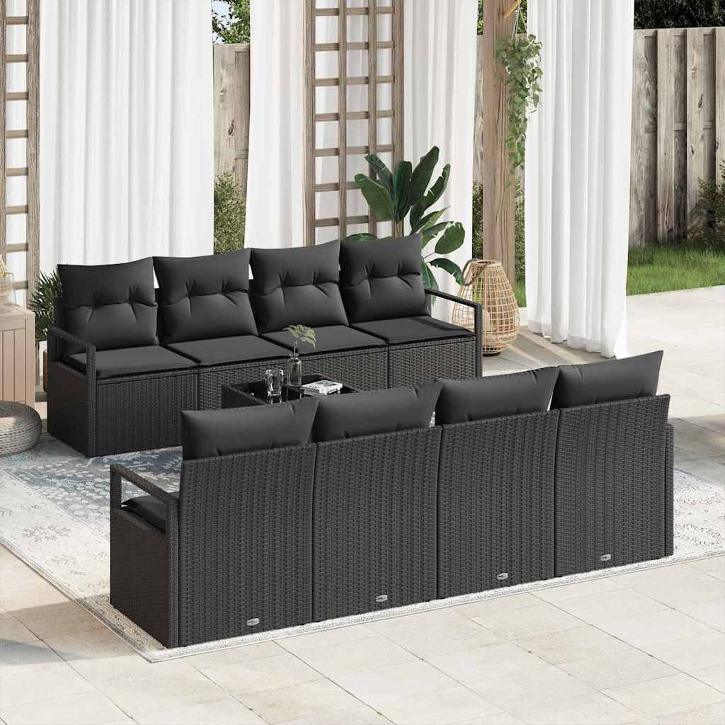 Garden Sofa Set with Cushion 9 pcs Black Poly Rattan