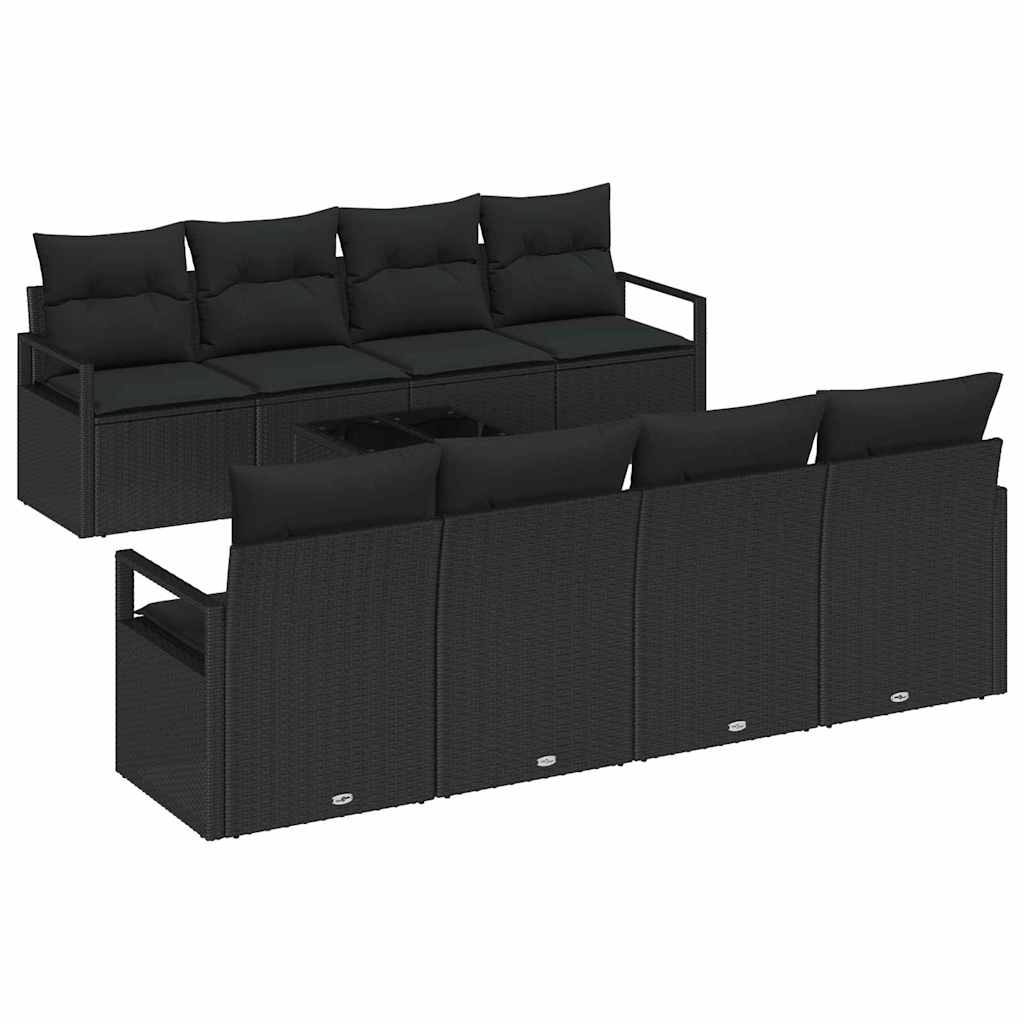 Garden Sofa Set with Cushion 9 pcs Black Poly Rattan