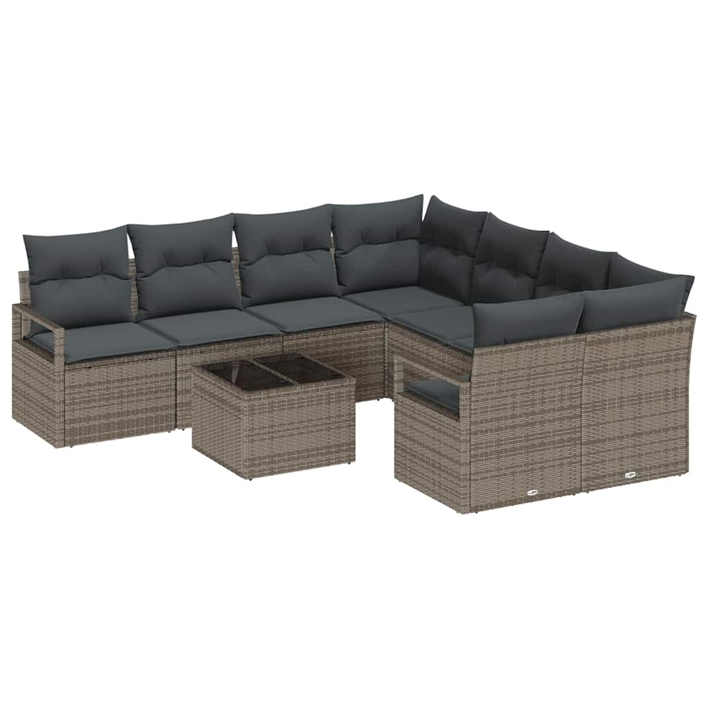 Sofa Set with Cushion with Storage 9 pcs Grey Poly Rattan