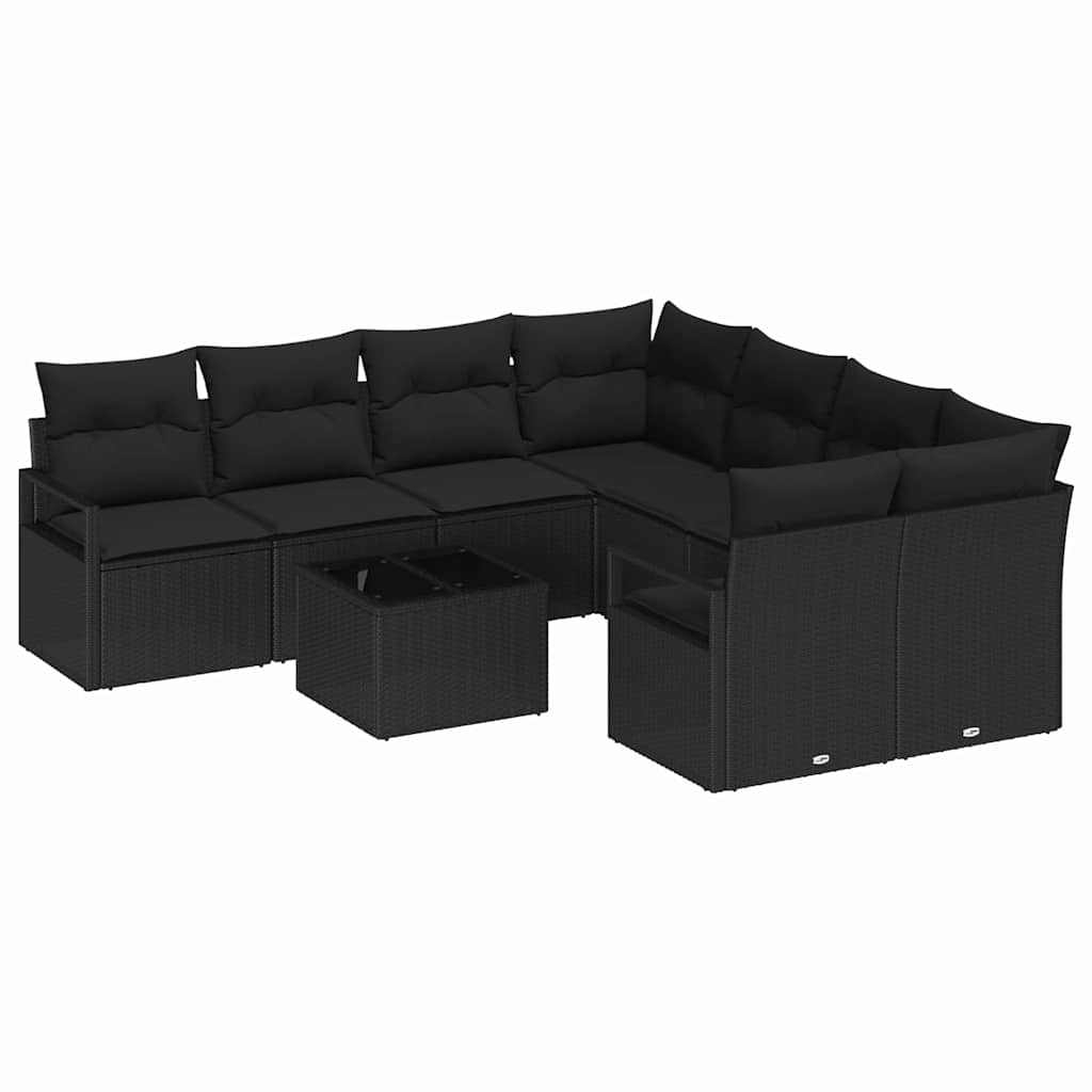 Sofa Set with Cushion with Storage 9 pcs Black Poly Rattan