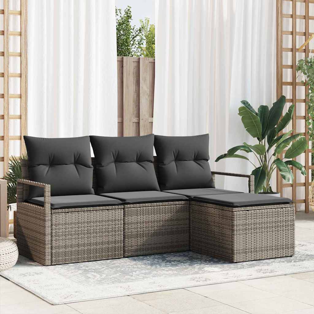 Sofa Set with Cushion with Storage 4 pcs Grey Poly Rattan