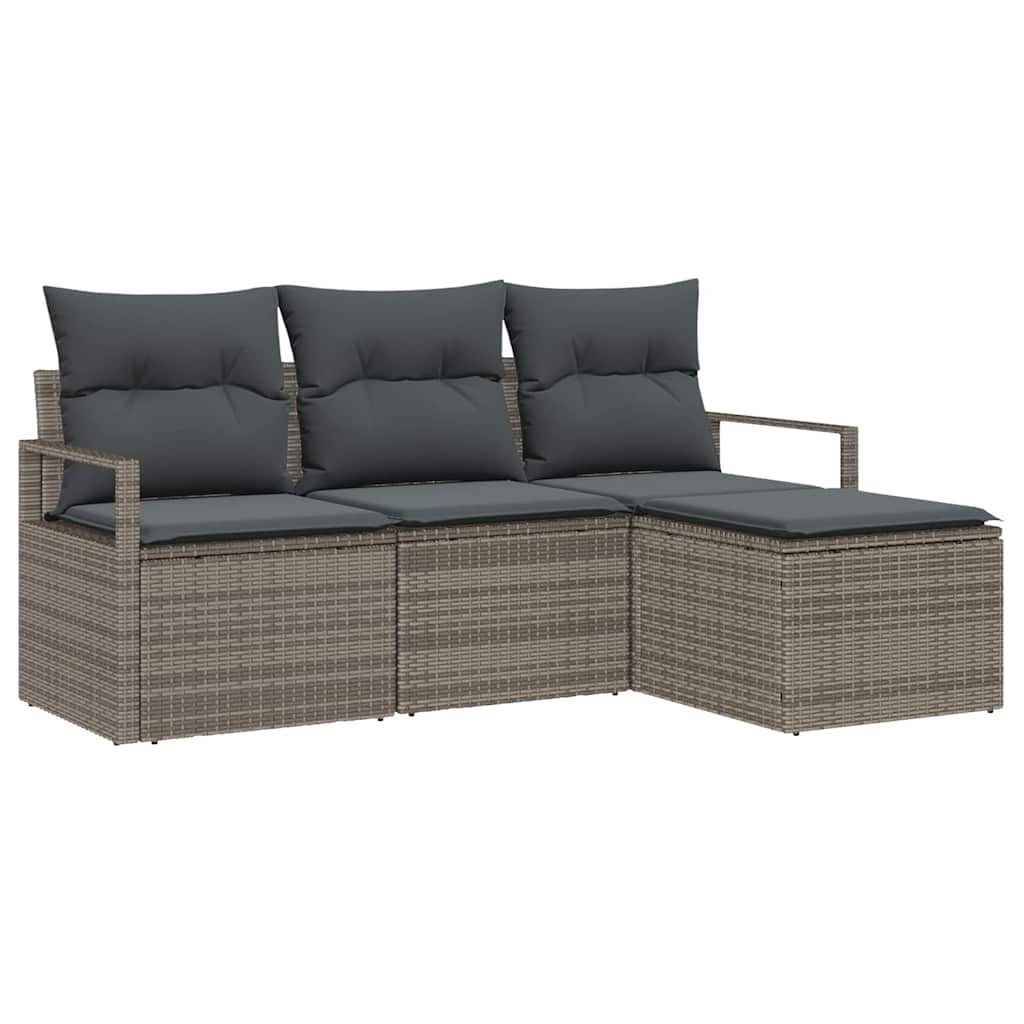 Sofa Set with Cushion with Storage 4 pcs Grey Poly Rattan