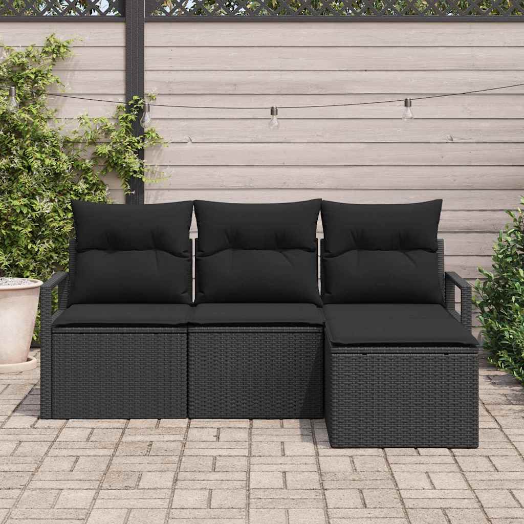 Sofa Set with Cushion with Storage 4 pcs Black Poly Rattan