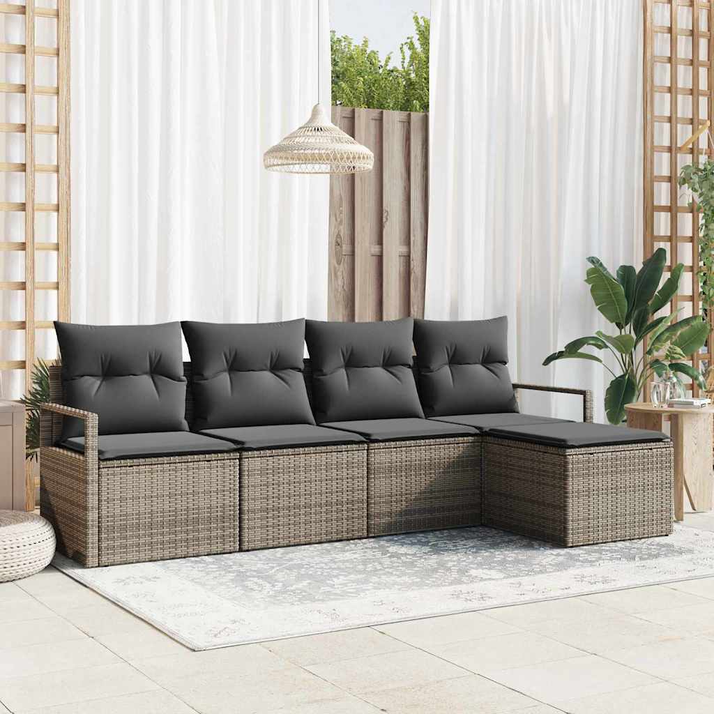 Sofa Set with Cushion with Storage 5 pcs Grey Poly Rattan