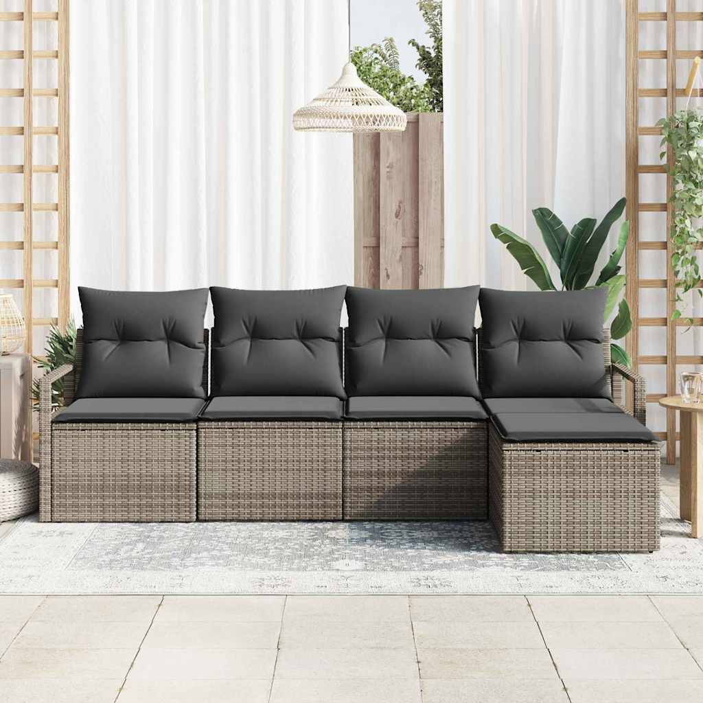 Sofa Set with Cushion with Storage 5 pcs Grey Poly Rattan