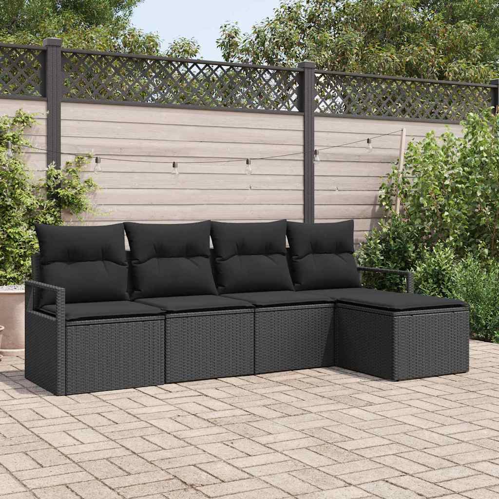Sofa Set with Cushion with Storage 5 pcs Black Poly Rattan