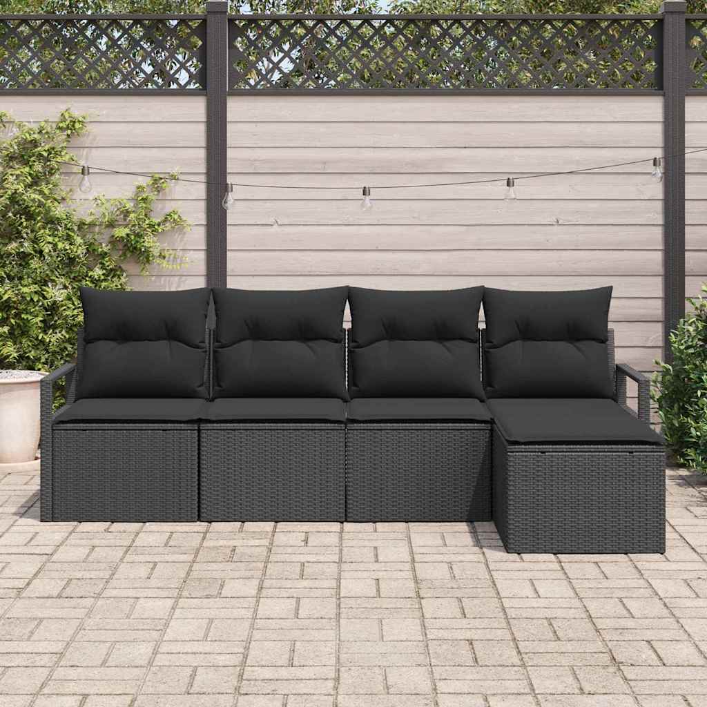 Sofa Set with Cushion with Storage 5 pcs Black Poly Rattan