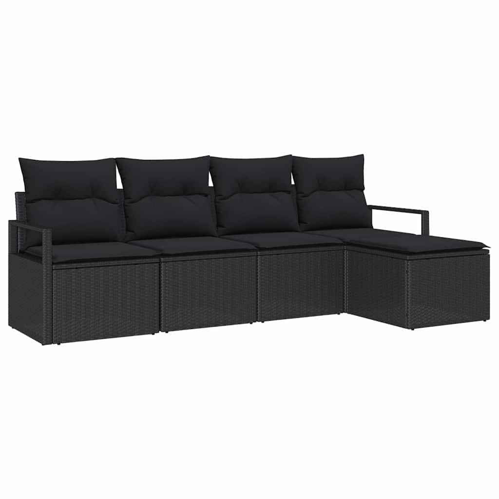 Sofa Set with Cushion with Storage 5 pcs Black Poly Rattan