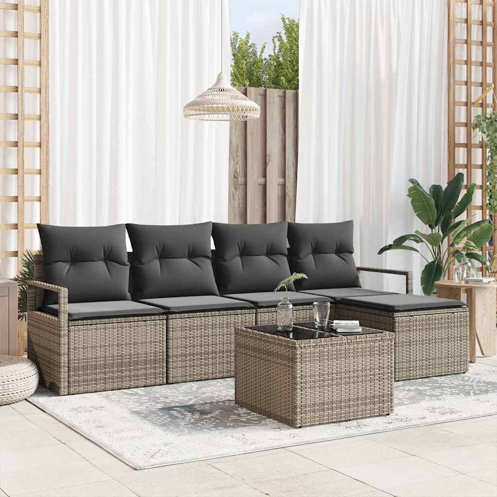 Sofa Set with Cushion with Storage 6 pcs Light Grey Poly Rattan