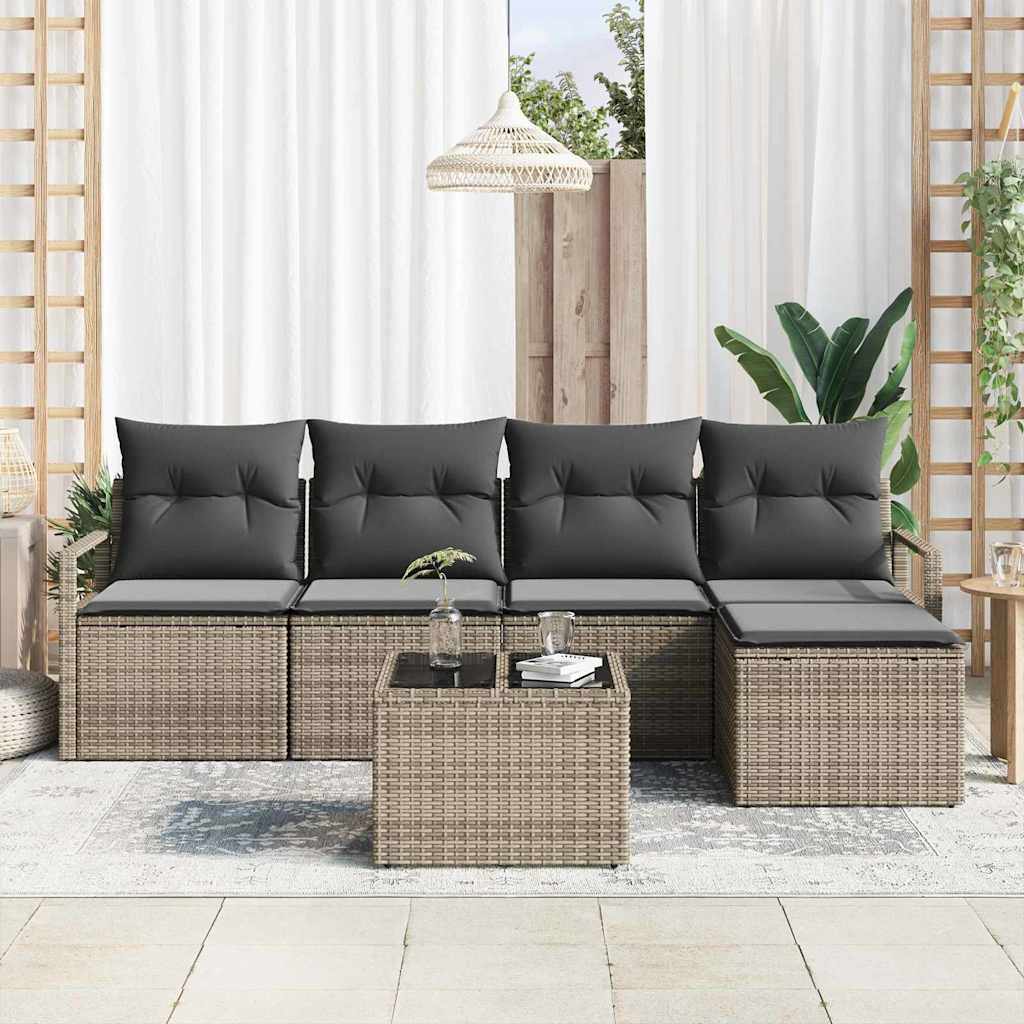 Sofa Set with Cushion with Storage 6 pcs Light Grey Poly Rattan