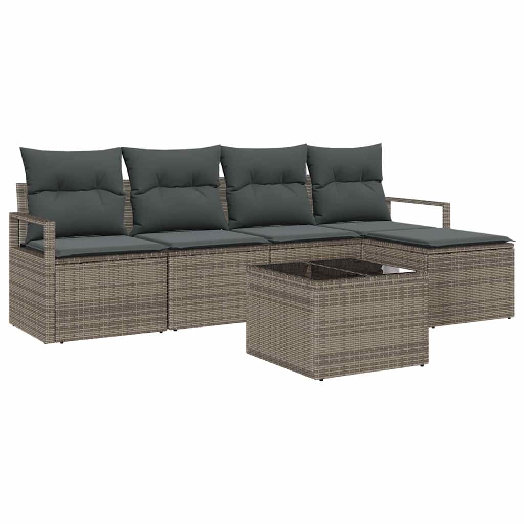 Sofa Set with Cushion with Storage 6 pcs Light Grey Poly Rattan