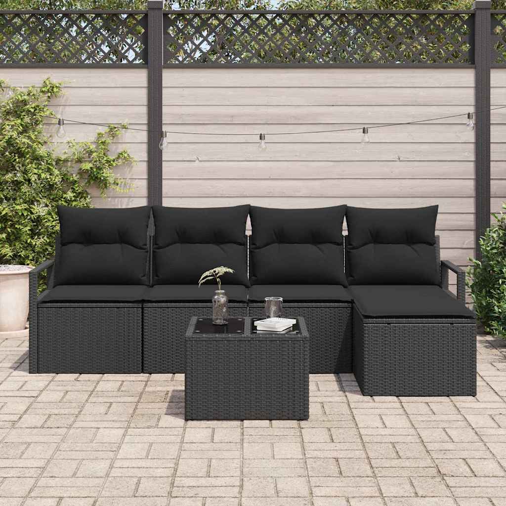 Sofa Set with Cushion with Storage 6 pcs Black Poly Rattan