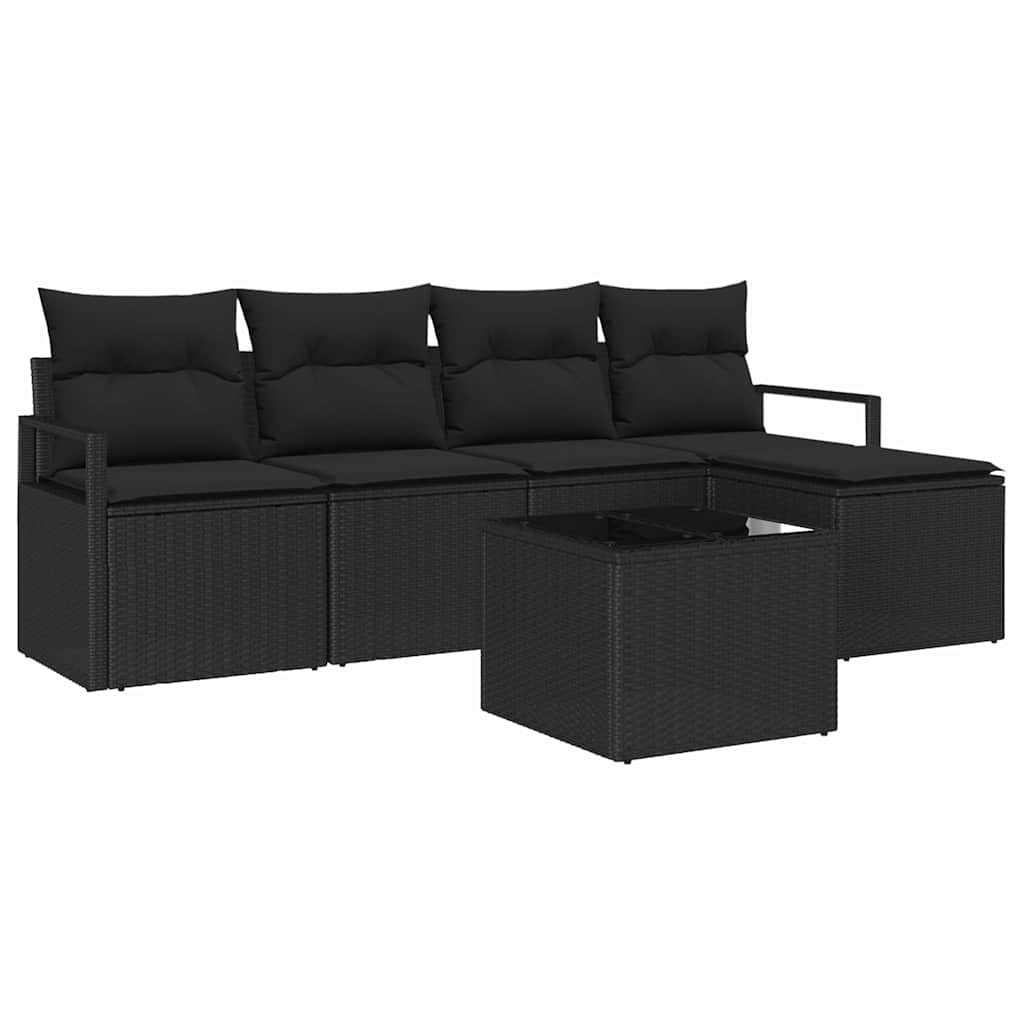 Sofa Set with Cushion with Storage 6 pcs Black Poly Rattan