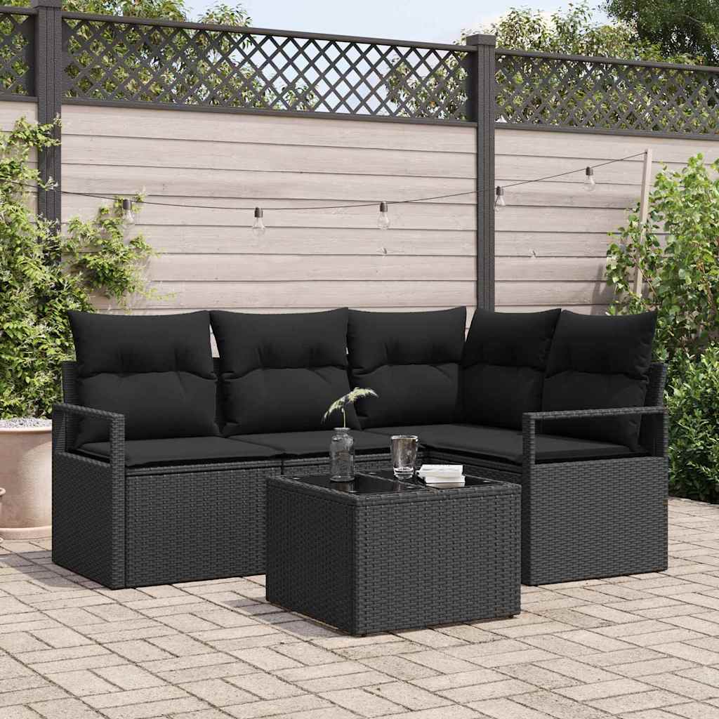 Garden Sofa Set 5 pcs Black Poly Rattan and Powder-Coated Steel