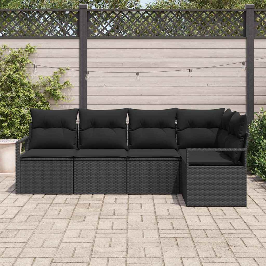 Garden Sofa Set with Cushion 5 pcs Black Poly Rattan