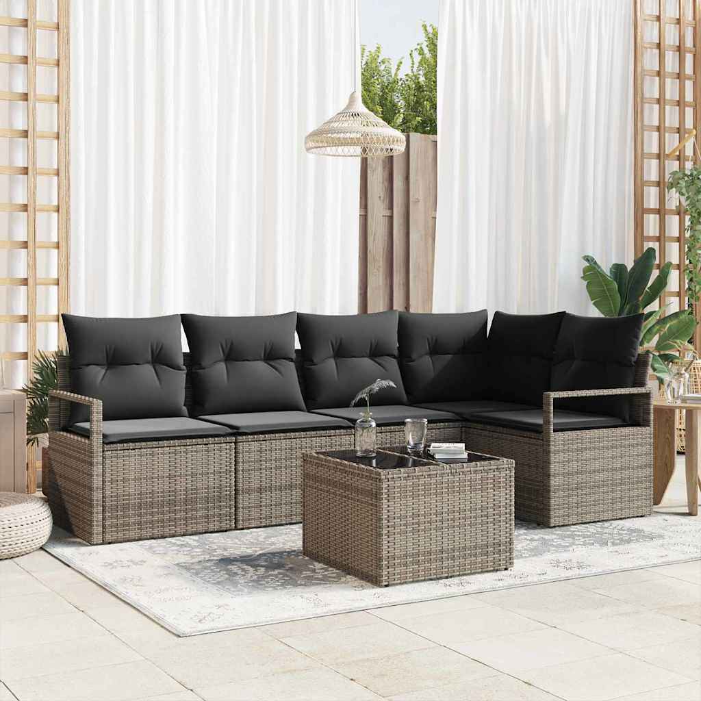 Garden Sofa Set with Cushion 6 pcs Light Grey Poly Rattan