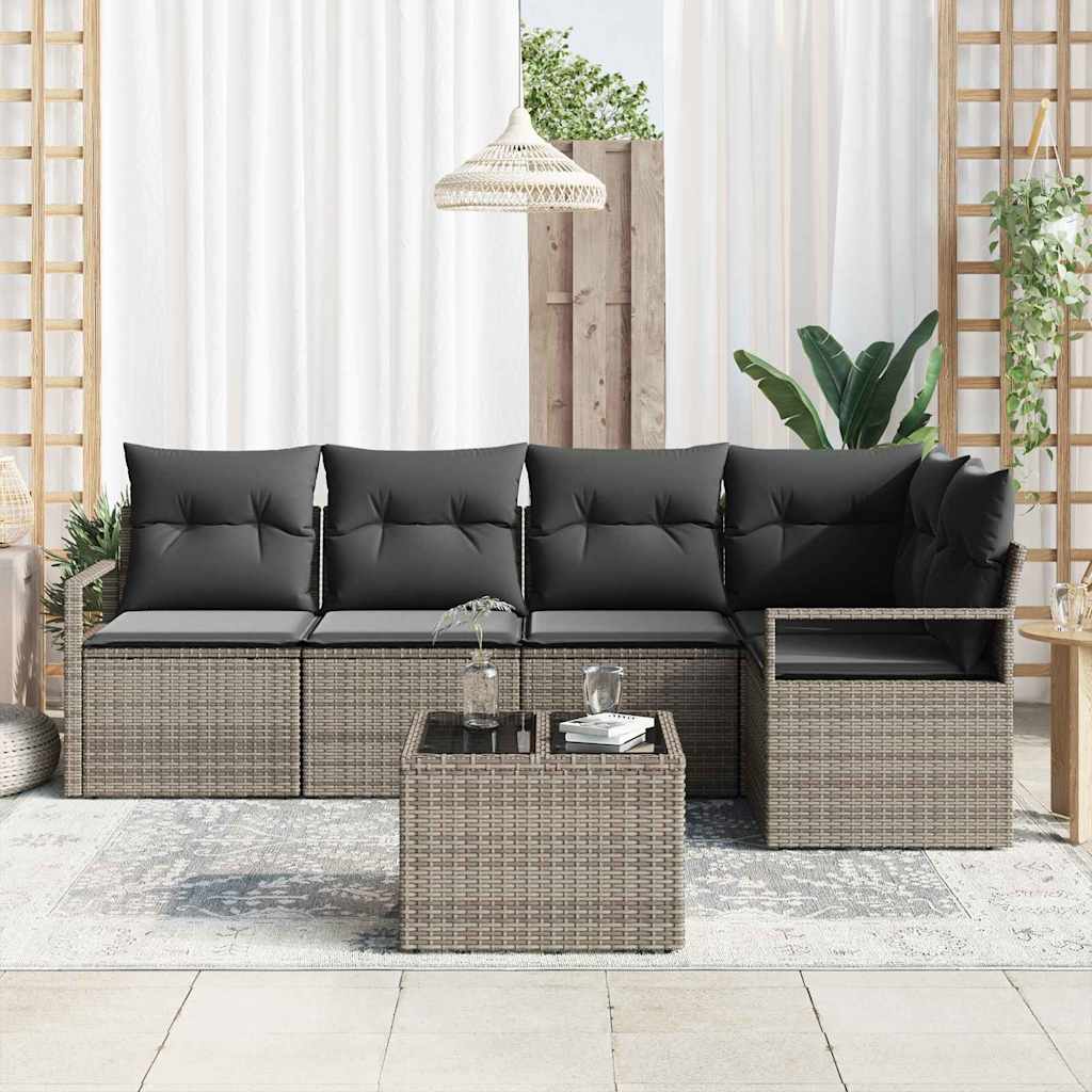 Garden Sofa Set with Cushion 6 pcs Light Grey Poly Rattan