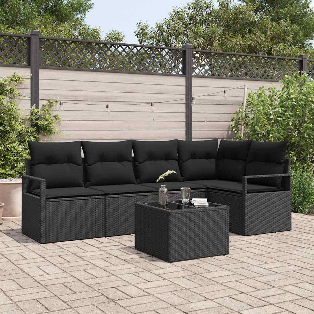 Garden Sofa Set with Cushion 6 pcs Black Poly Rattan