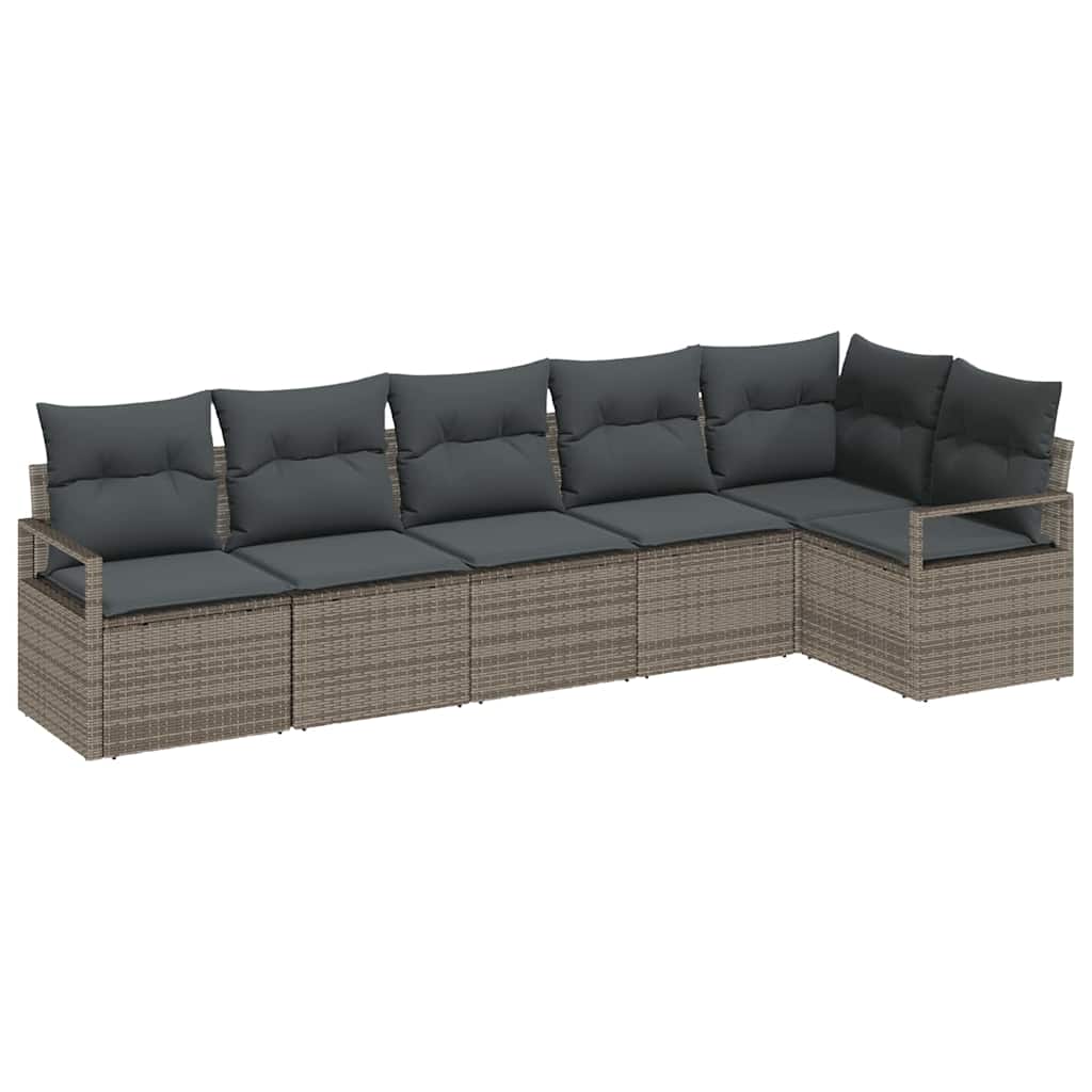 Garden Sofa Set with Cushion 6 pcs Grey Poly Rattan