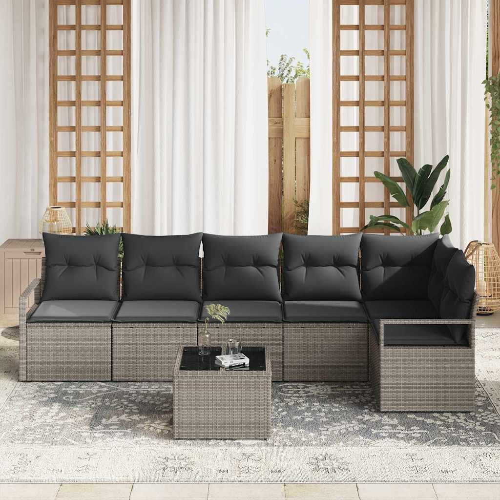 Garden Sofa Set with Cushion 7 pcs Light Grey Poly Rattan