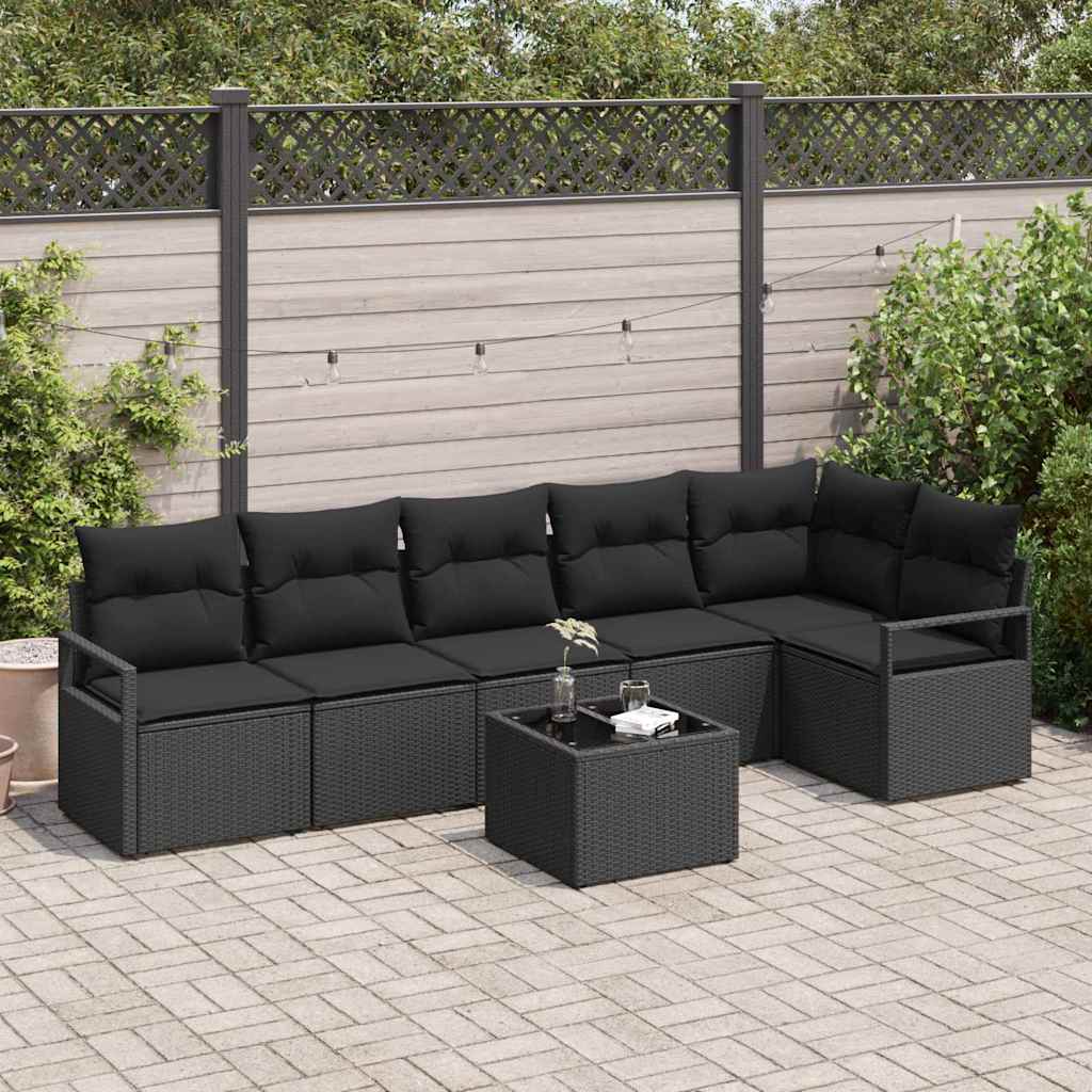 Sofa Set with Cushion with Storage 7 pcs Black Poly Rattan