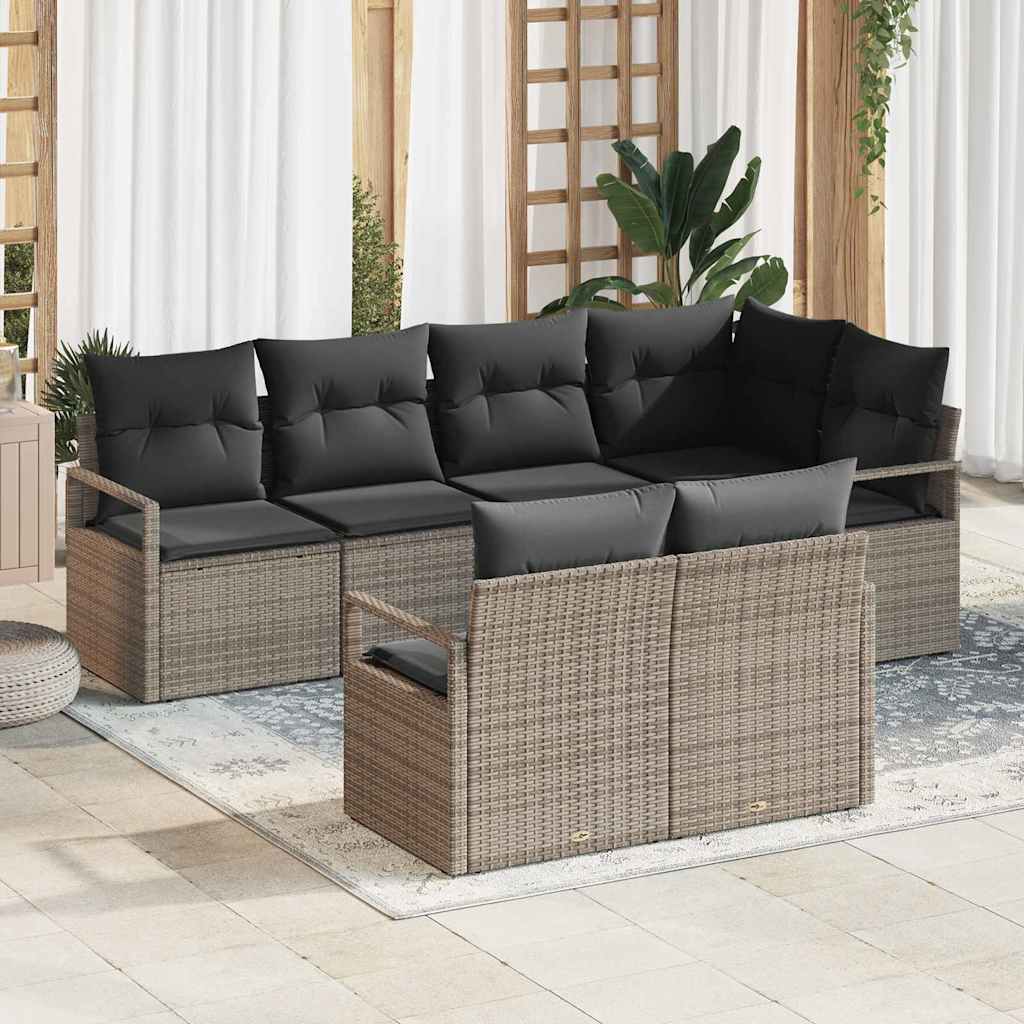 Garden Sofa Set with Cushion 7 pcs Grey Poly Rattan